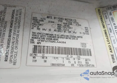 2006 Ford Expedition Eddie Bauer/King Ranch из США, поврежденный, VIN 1FMFU17526LA44364